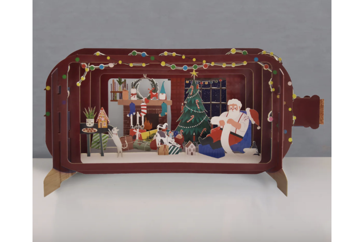 Message in a Bottle Santa Reading Pop Up Greeting Card