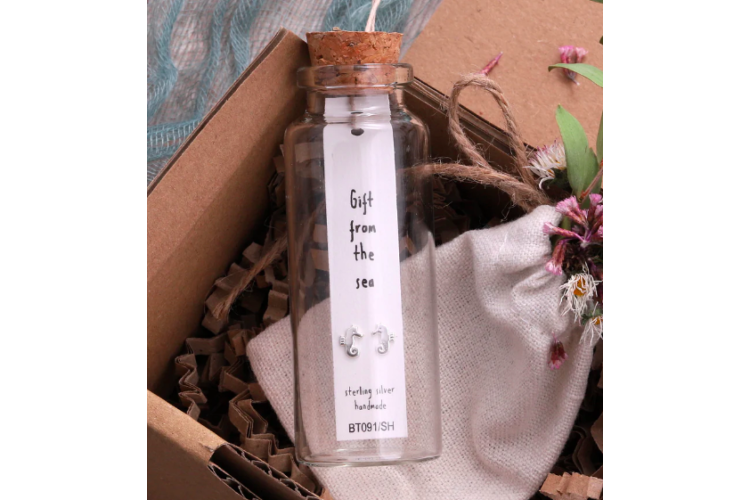 Message in a Bottle Seahorse Earrings