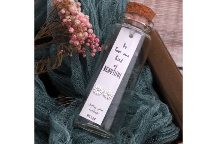 Message in a Bottle Silver Daisy Earrings