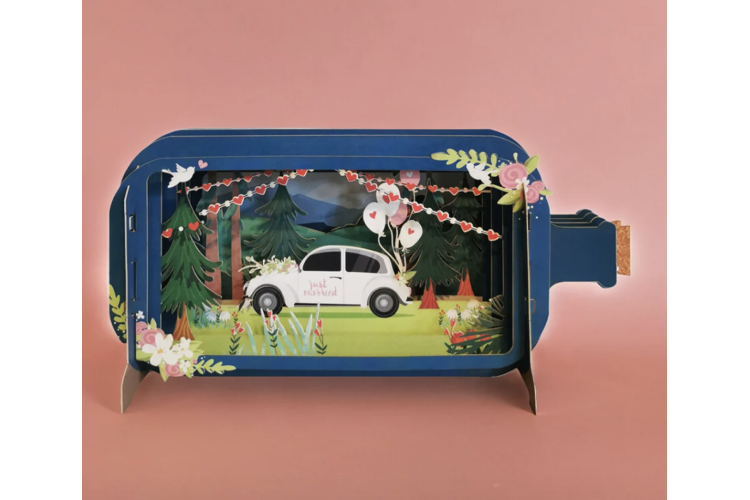 Message in a Bottle Wedding Car Pop Up Greeting Card