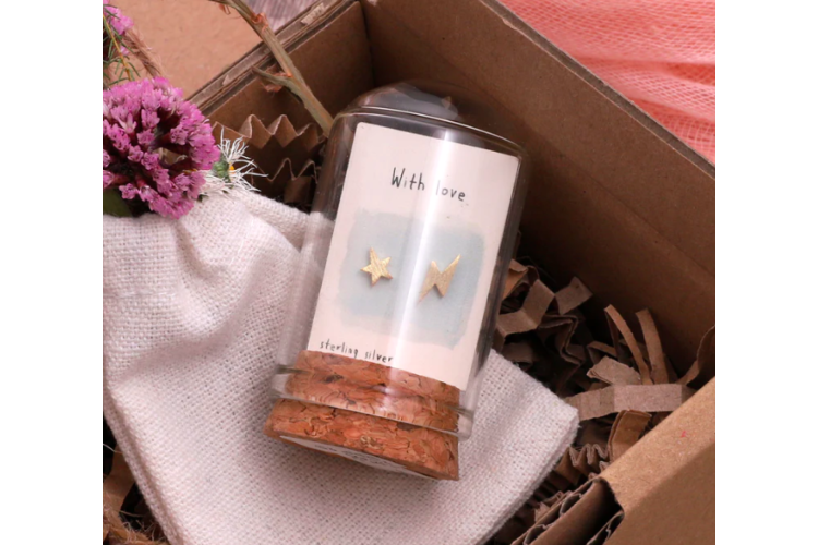 Message in a Bottle With Love- Star & Lightning Bolt Stud
