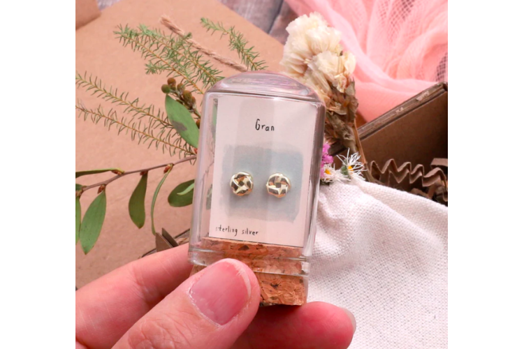 Message in a Bottle With Love Gold Studs