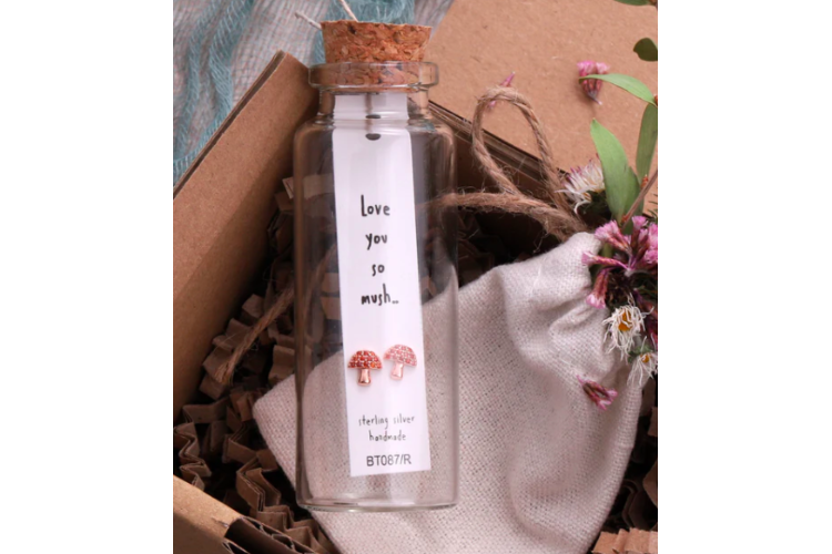 Message ina Bottle Mushroom Earrings