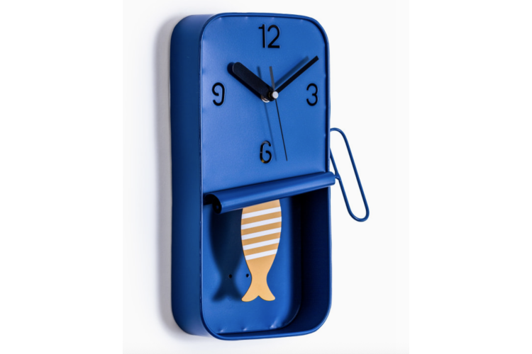 Navy Blue Metal Sardine Tin Pendulum Wall Clock