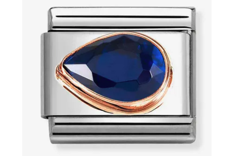 Navy Teardrop Stone with Plain Rose Gold Border Link - Left Drop