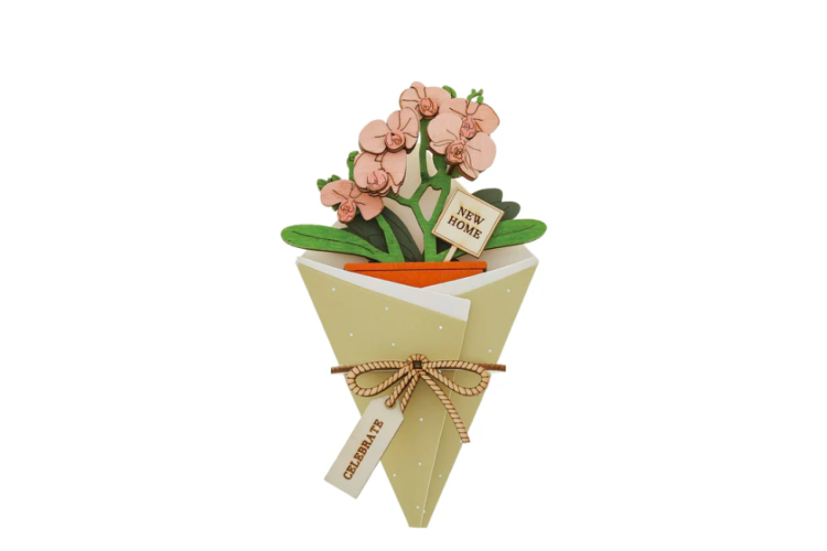 New Home 3D Flower Figurine Card