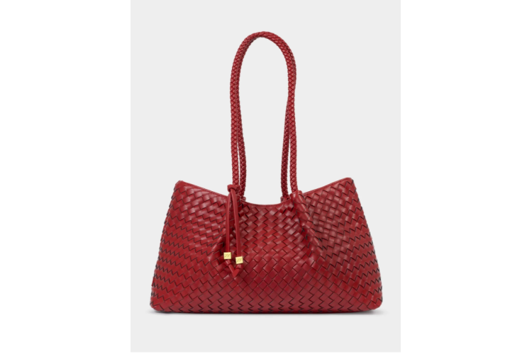 Nova hand woven small shoulder tote - Crimson