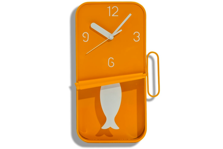 Orange Metal Sardine Tin Pendulum Wall Clock 