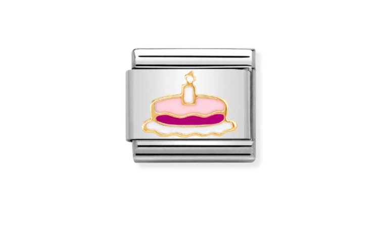 pink birthday cake with gold outline