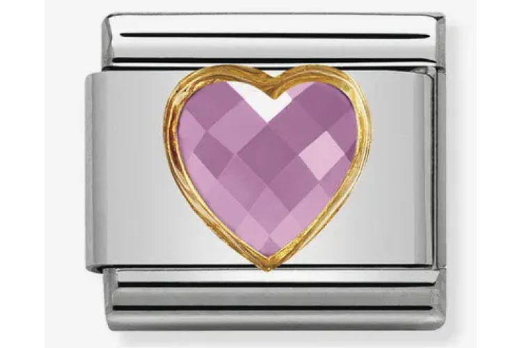 Pink Crystal Heart Stone with Plain Gold Border Link