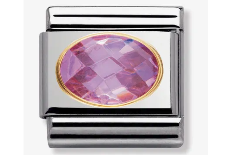 Pink Crystal Oval Stone with Plain Gold Border Link