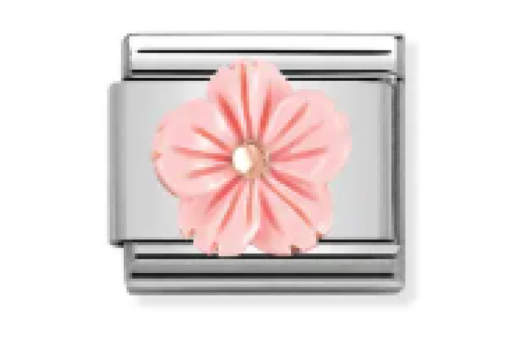 Pink Flower with Rose Gold Stud Link
