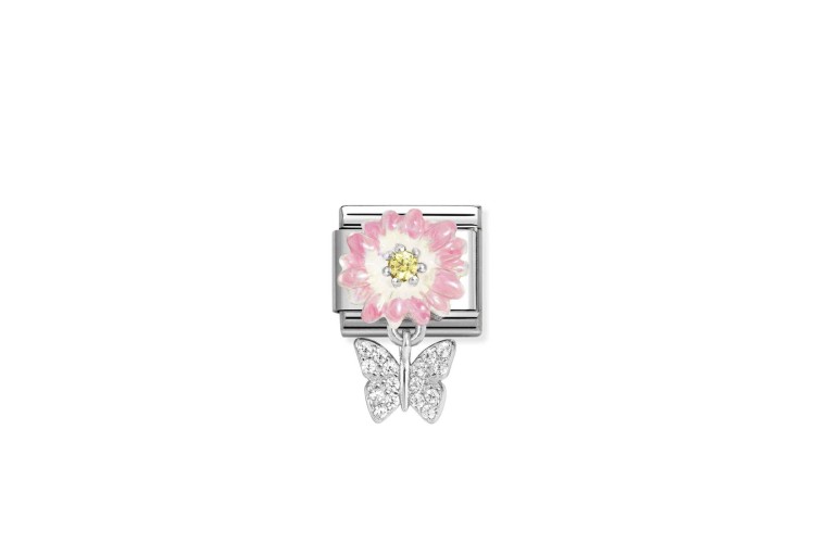Pink Flower with Yellow CZ Butterfly Pendant Link