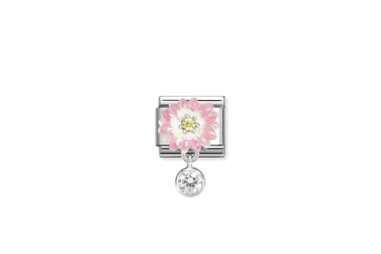 Pink Flower with Yellow CZ Round Pendant Link
