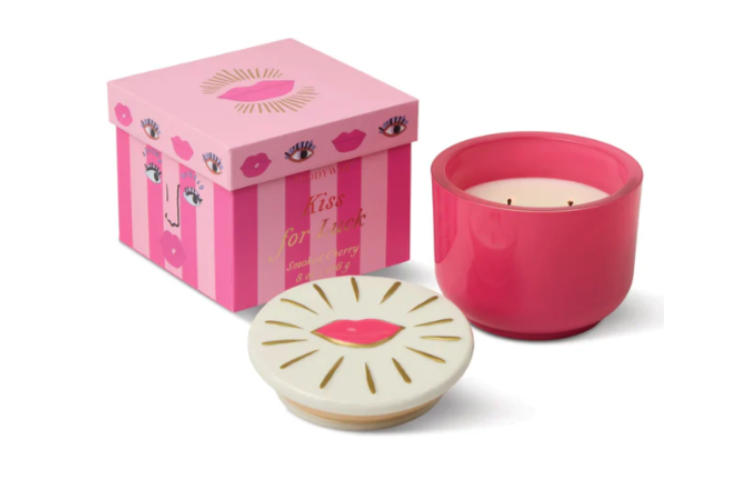 Pink Glass Candle with Lips Lid - Smoked Cherry