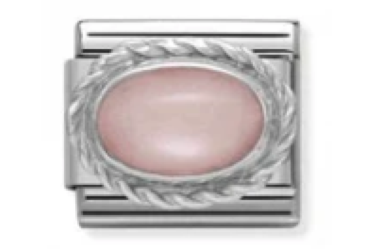 Pink Quartz Oval Stone with Silver Rope Border Link
