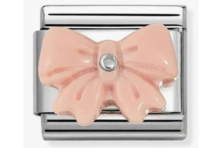 Pink Raised Bow with Silver Stud Link