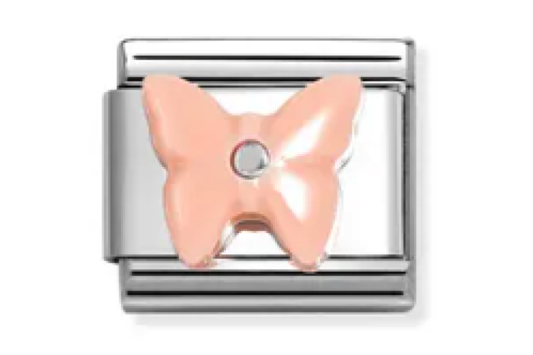 Pink Raised Butterfly with Silver Stud Link