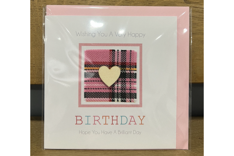 Pink Tartan Heart Birthday Card