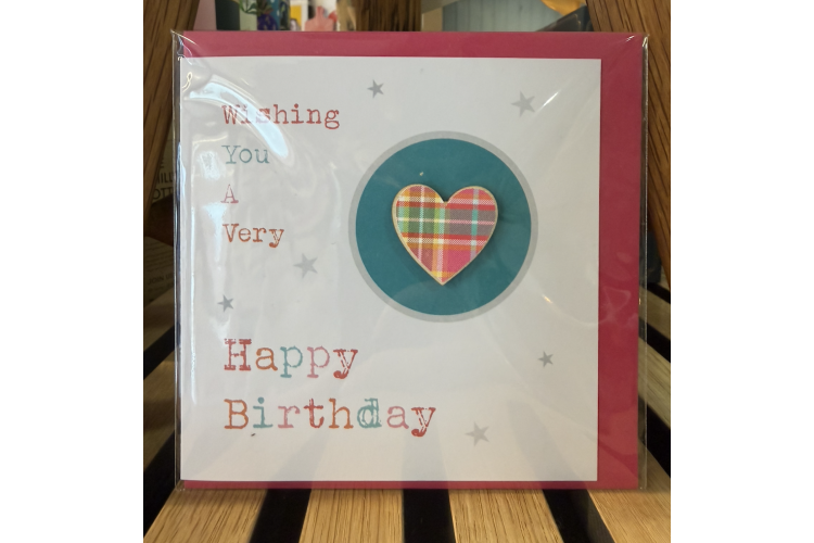 Pink Tartan Heart Birthday Card