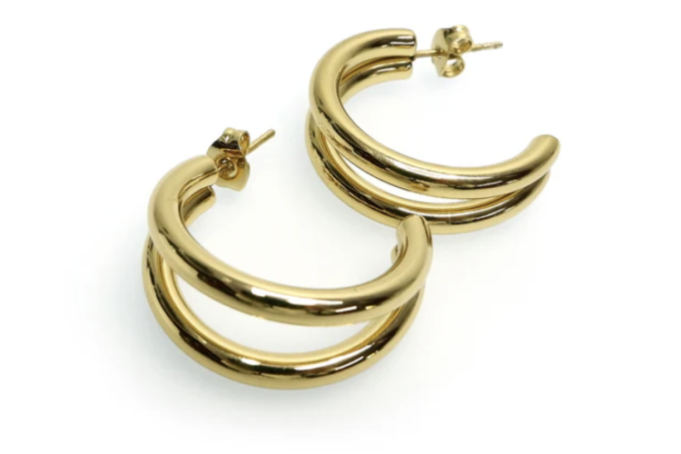 Plain Gold Double Hoop Earrings