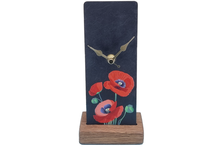 Poppies Slate Mantle Clock