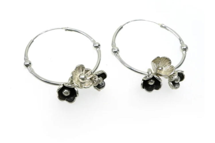 Pure Silver Flower Hoop Earrings