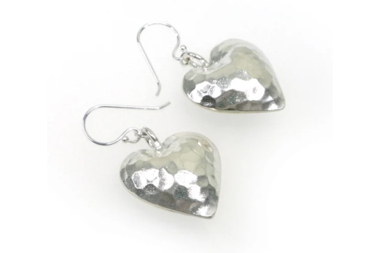 Pure Silver Hammered Heart Earrings