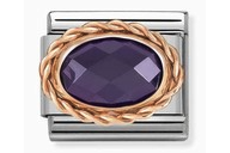Purple Crystal Oval Stone with Rose Gold Rope Border Link