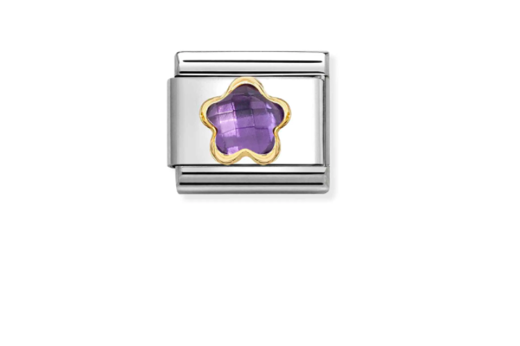 purple flower shaped stone with gold outline