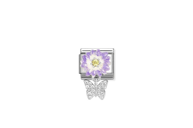 Purple Flower with Yellow CZ Butterfly Pendant Link