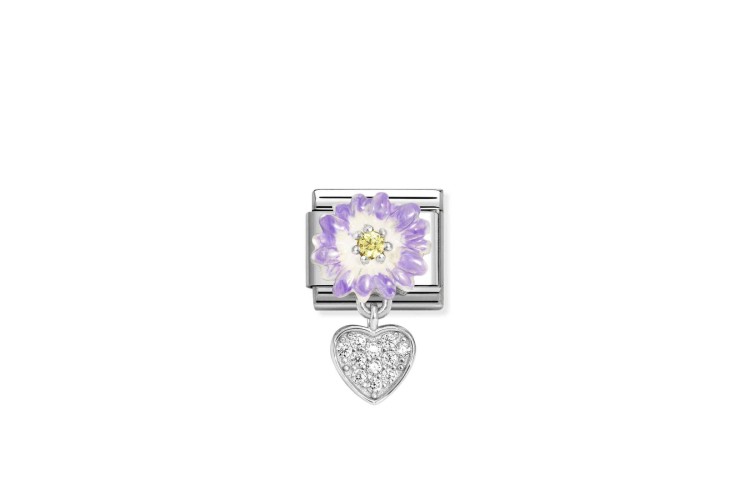 Purple Flower with Yellow CZ Heart Pendant Link 