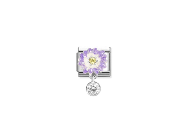 Purple Flower with Yellow CZ Round Pendant Link