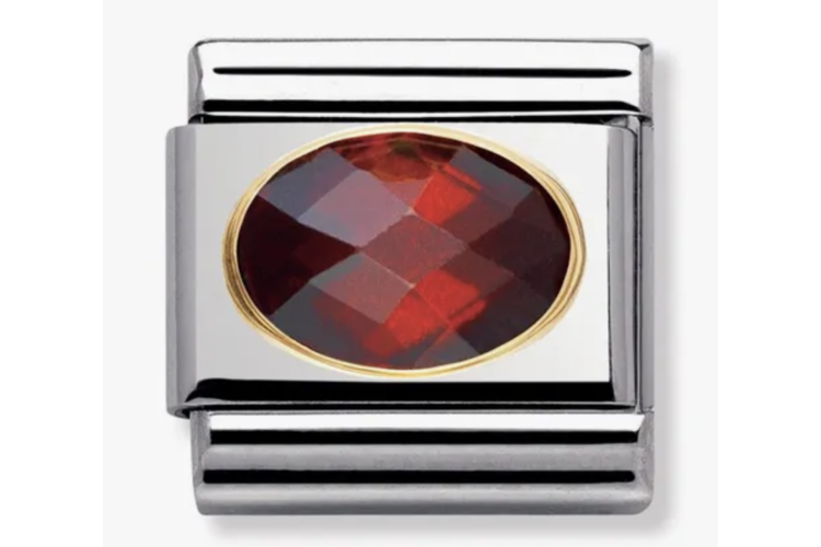 Red Crystal Oval Stone with Plain Gold Border Link