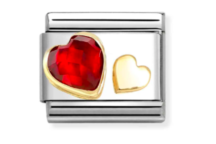Red CZ with Gold Heart Link  