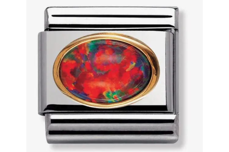 Red Opal Oval Stone with Plain Gold Border Link