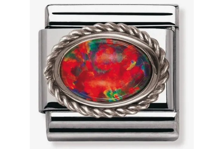 Red Opal Oval Stone with Silver Rope Border Link