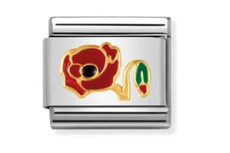 Red Poppy with Gold Stem Link
