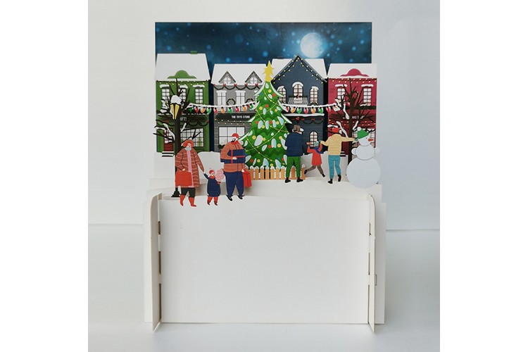 Village Christmas Tree 3D Pop Up Greeting Card