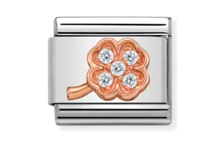 Rose Gold Clover with Stones Link