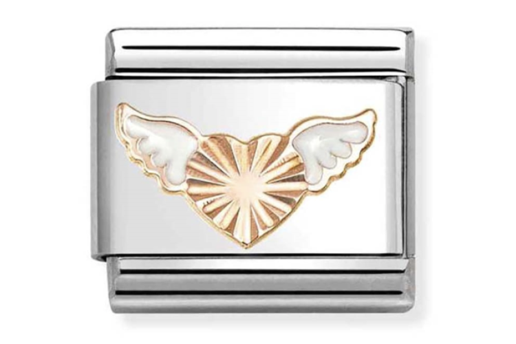 Rose Gold Etched Heart with White Wings Link