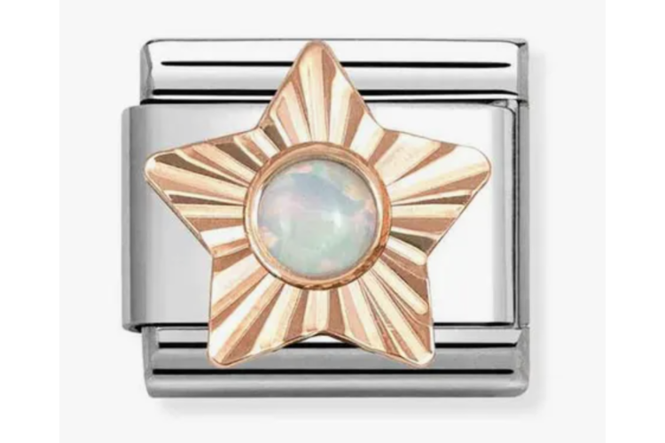 Rose Gold Faceted Star with White Opal Stone Link