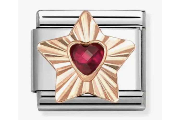 Rose Gold Faceted Star with Red Crystal Stone Link