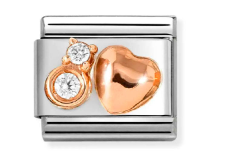 Rose Gold Heart with 2 CZ Link 