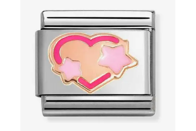 Rose Gold Heart with Pink Stars Link