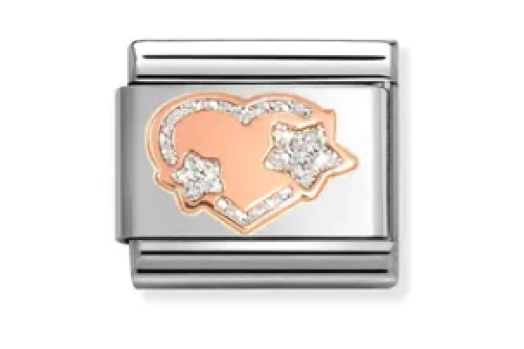 Rose Gold Heart with Silver Stars Link