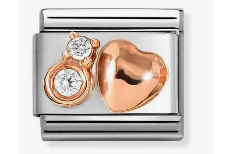 Rose Gold Heart with Stone Charm Link