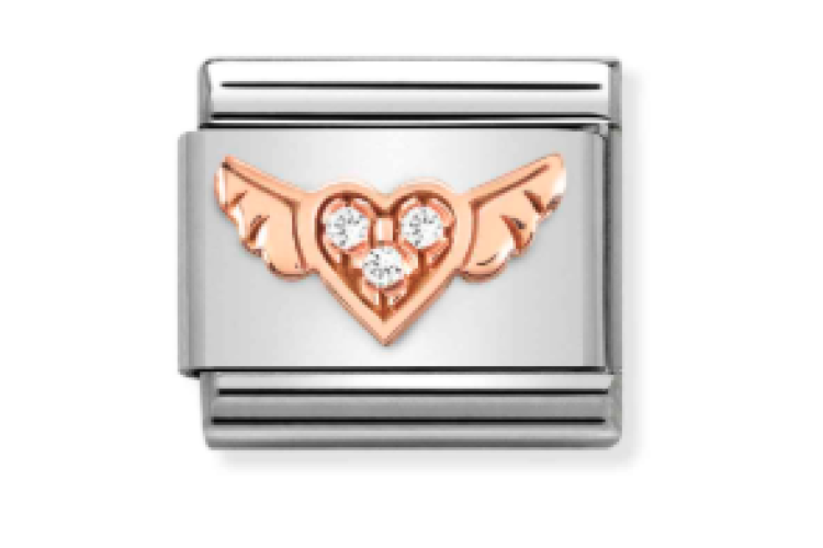 Rose Gold Heart with Wings and Stones Link