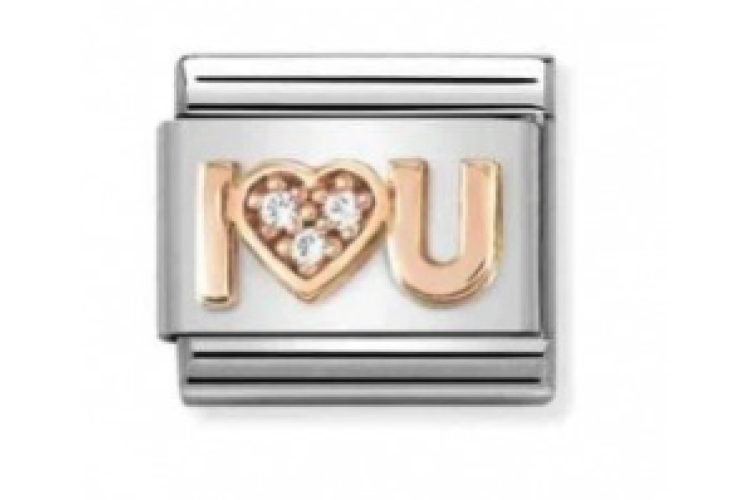 Rose Gold I Heart You with Stones Link