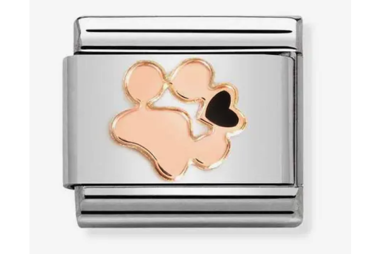 Rose Gold Paw Print with Black Heart Link